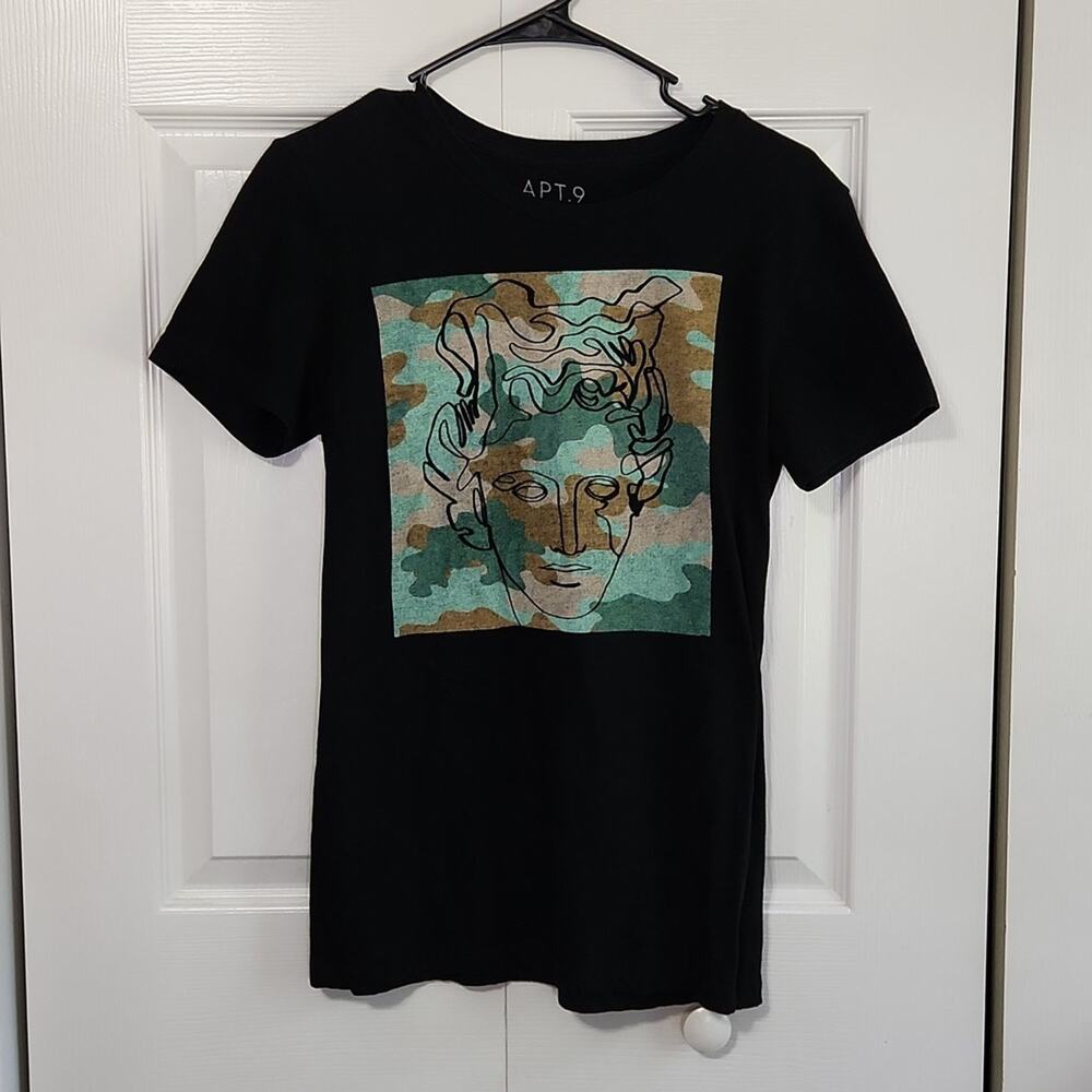 Apt. 9 Womens Black Kouros Statue Graphic T-Shirt Size SM Artsy Greek Ancient